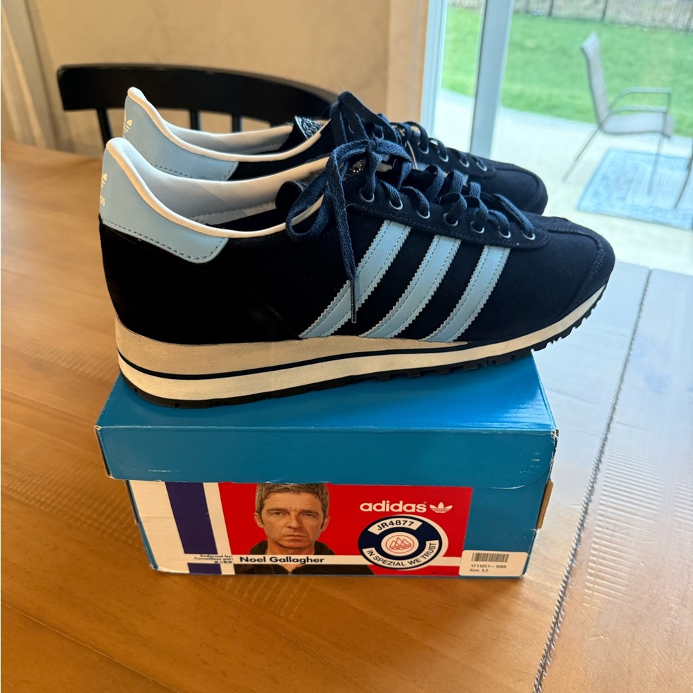 Noel Gallagher adidas Marathon SPZL Navy and Light Blue Classic Retro Sneakers